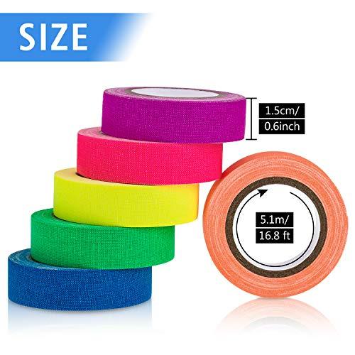 Whaline 6 Colors Neon Gaffer Cloth Tape Fluorescent UV Blacklight Glow in The Dark Tape for UV Party (0.6 inch x 16.5 Feet)