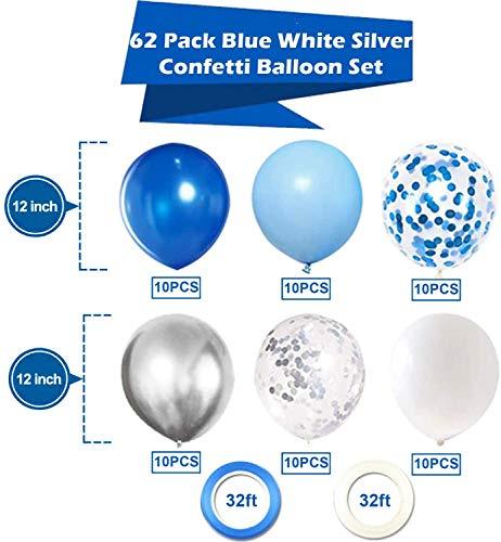 62pcs Blue Silver White Confetti Balloons Kit, 12 Inch White Royal Blue Balloons Metallic Silver Balloons Blue Sliver Confetti Balloons - If you say i do