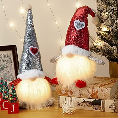 Couple Christmas Gnomes Light - 2Packs Handmade Santa Swedish Gnomes Plush with Sequins Long Hat Decorations Gift - If you say i do