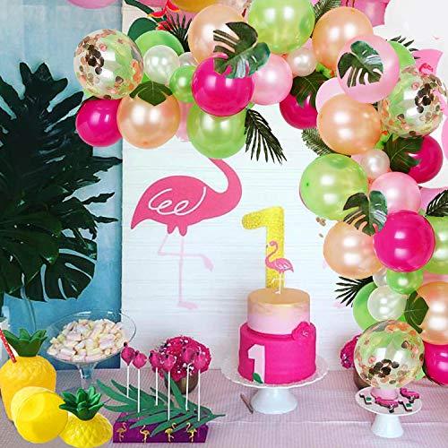 92pcs Tropical Balloons Arch Garland Kit, Pink Green Gold Confetti Balloons with Palm Leaves for Baby Shower Birthday - If you say i do