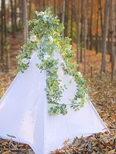 5 pcs 6.5ft Seeded Eucalyptus Garland with White Flowers for Party Wedding Table Decor - If you say i do