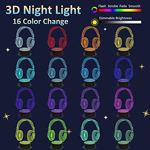 Headset Kids 3D Night Light, Creative Headphone Illusion Hologram Lamp, 16 Color Changing with Timer & Remote Control - If you say i do