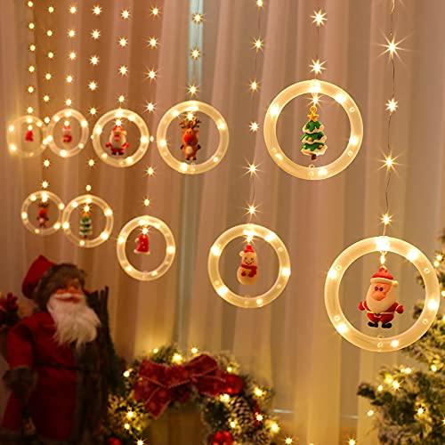 Christmas Curtain Lights Indoor Hanging Window Light 10 Stars Ring with Xmas  Ornaments - USB Remote Control 10ft Christmas Window Lights  Decorations(White)