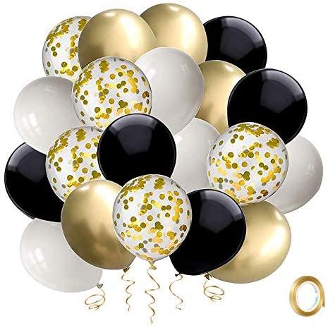 Black and Gold Confetti Balloons, 50 Pack 12inch White Latex Party Balloon Set with Gold Ribbon for Graduation Wedding Birthday Baby Shower Decoration - If you say i do