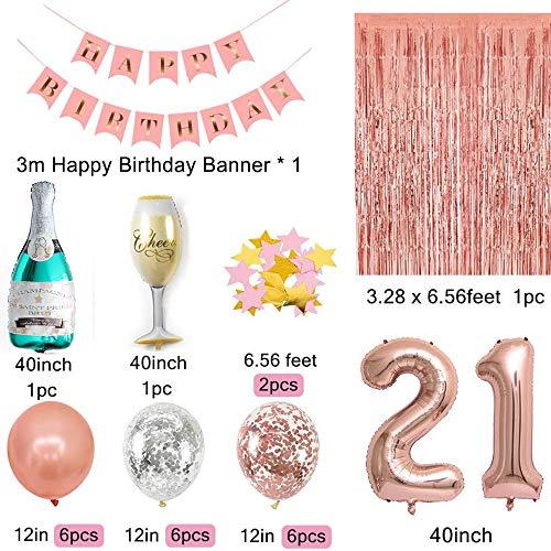 Rose Gold 21 Birthday Party Decorations Supplies, Champagne Balloon, Pink Happy Birthday Banner, 21 Balloons - If you say i do