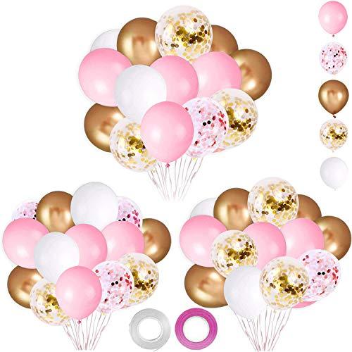 62 Pieces Rose Gold Burgundy Confetti Balloons Kit 12 inch Rose Gold Confetti Burgundy Rose Gold Latex Balloons with Balloon Ribbon for Wedding