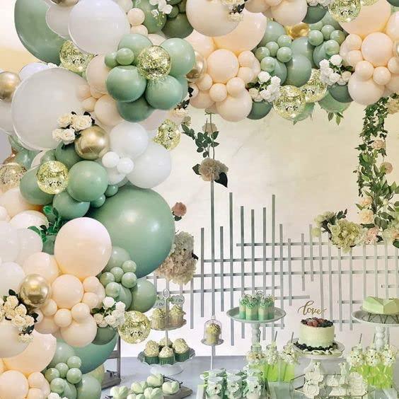 143pcs Avocado Green Balloon with White Balloons Gold Metallic Latex and Confetti Balloons for Wedding Birthday Party Baby Shower Party - If you say i do