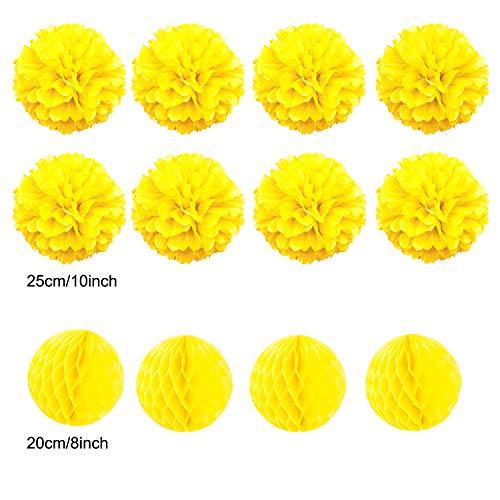 Tissue Paper Pom Poms Flower Fan and Honeycomb Balls for Birthday Baby Shower Wedding Festival Decorations - Yellow - If you say i do