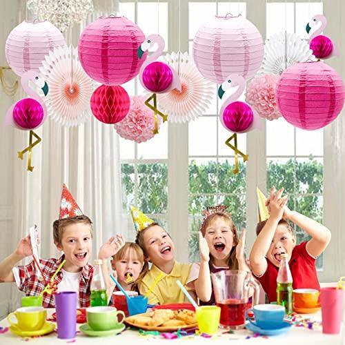 Tropical Pink Flamingo Party Decorations, Pom Poms Honeycomb Balls Paper Flowers Tissue Paper Fan Paper Lanterns for Hawaiian Summer Beach Luau Party - If you say i do