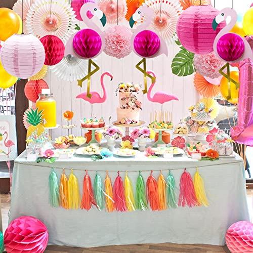 Tropical Pink Flamingo Party Decorations, Pom Poms Honeycomb Balls Paper Flowers Tissue Paper Fan Paper Lanterns for Hawaiian Summer Beach Luau Party - If you say i do