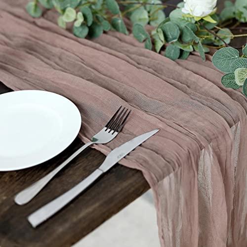 10FT Dusty Rose Cheesecloth Table Runner, Gauze Fabric Boho Wedding Arbor Decor - If you say i do