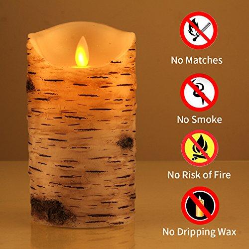 Flickering Candles, Candles Birch Set of 3 (H: 4" 5" 6" x D: 3.25")Birch Bark Battery Candles Pillar with Remote Timer - If you say i do