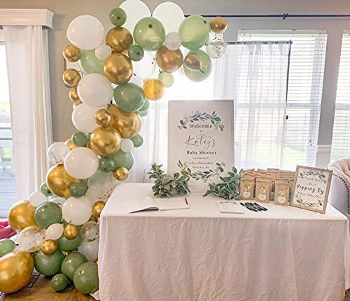 127PCS Olive Green Balloon Garland Arch Kit White Gold Confetti Balloons Retro Green Balloon and Gold Metallic Chrome Latex Balloons Set - If you say i do