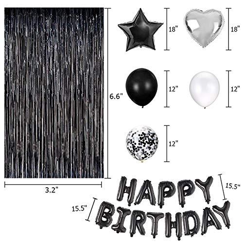 Black Birthday Party Decorations Set with Happy Birthday Balloons Banner, Confetti Balloons, Foil Fringe Curtain for Birthday Party Supplies - If you say i do