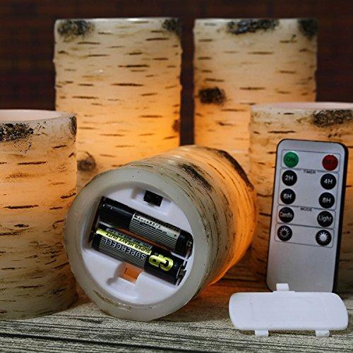 Set of 5 Pillar Birch Bark Effect Flameless LED Candles with 10-Key Remote Control and 2 4 6 or 8 Hours Timer Function - If you say i do
