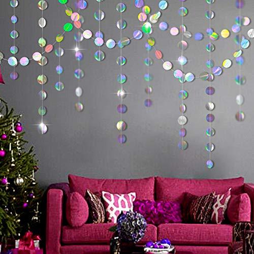 4 Glitter Iridescent Party Supplies Circle Garlands Holographic Hanging Dots Streamer Backdrop Decor - If you say i do
