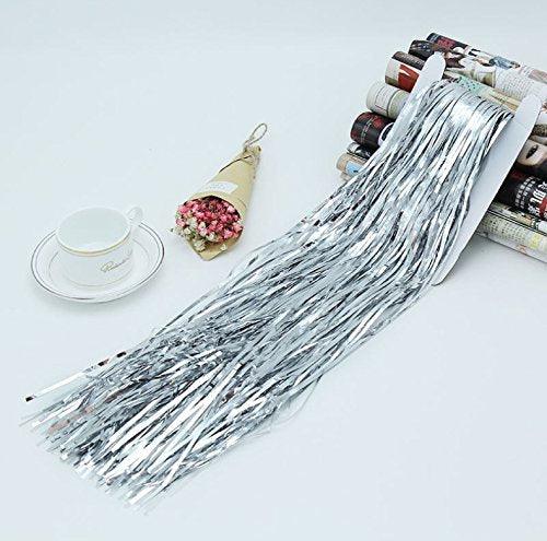 2pcs 3ft x 8.3ft Silver Metallic Tinsel Foil Fringe Curtains Photo Booth Props for Birthday Wedding - If you say i do