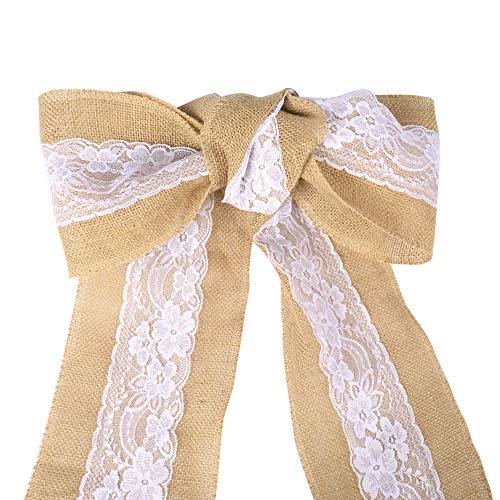 10Pcs Burlap Lace Chair Sashes Hessian Jute Chair Cover Bows Rustic Linen Lace Chair Bows for Wedding Decoration Home Décor (6ââ‚?x 94ââ‚? 10pcs) - If you say i do