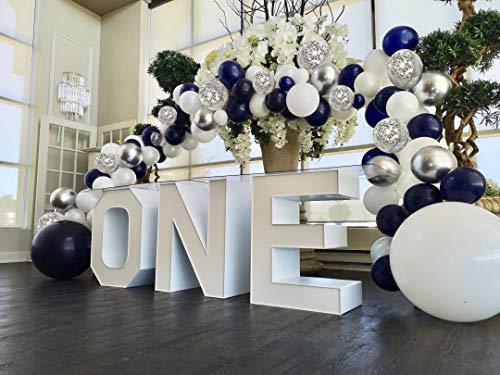 Silver Blue Balloons Garland Kit, 120 pcs Navy Blue and Silver Confetti White Balloons Arch for Party Wedding Birthday DIY Decoration - If you say i do