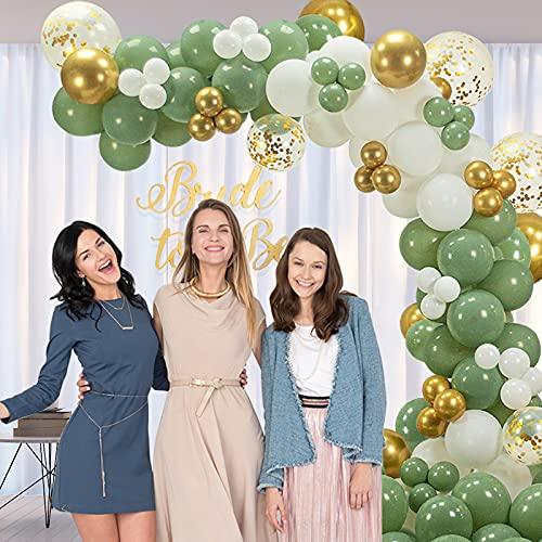137PCS Olive Green Balloon Garland Arch Kit, Metallic Confetti White Balloon Party Decorations - If you say i do