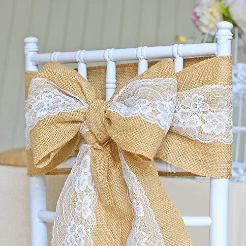 10Pcs Burlap Lace Chair Sashes Hessian Jute Chair Cover Bows Rustic Linen Lace Chair Bows for Wedding Decoration Home Décor (6ââ‚?x 94ââ‚? 10pcs) - If you say i do