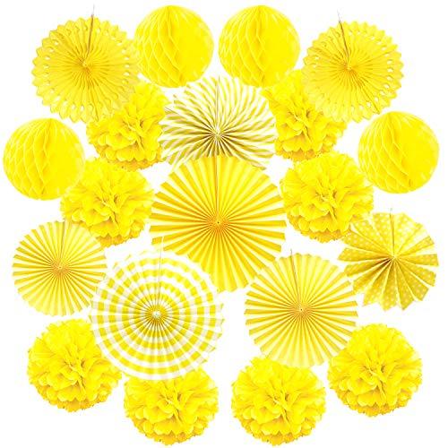 Tissue Paper Pom Poms Flower Fan and Honeycomb Balls for Birthday Baby Shower Wedding Festival Decorations - Yellow - If you say i do