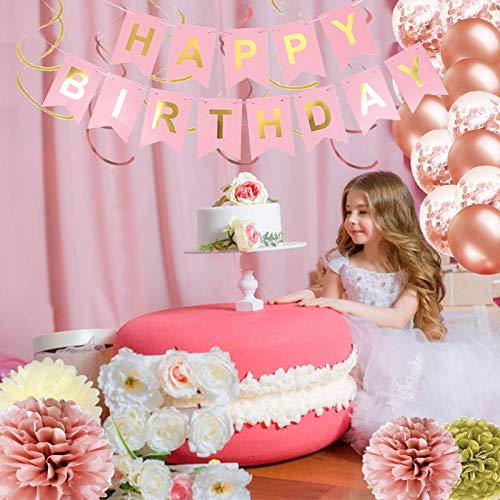 Oumuamua 49 Pack Gold Happy Birthday Decorations for Women Grils, Gold White Birthday Decoration Set with Birthday Banner, Gold White