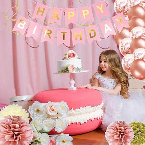 Pink Gold Birthday Party Decorations for Girls, Pink Birthday Decorations with Birthday Banner - If you say i do