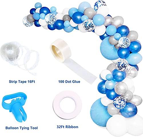 135 Pieces Blue Balloon Garland Arch Kit - White Blue Silver and Blue Confetti Latex Balloons for Baby Shower Wedding Birthday Party - If you say i do