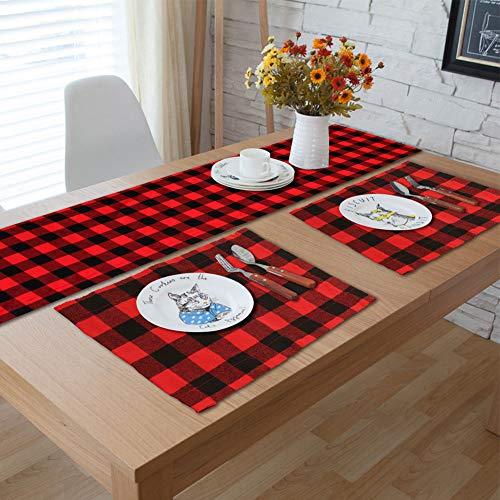 6pcs Buffalo Plaid Placemats Red and Black Buffalo Check Placemats, Reversible Cotton Burlap Christmas Placemats for Christmas Table Decorations - If you say i do