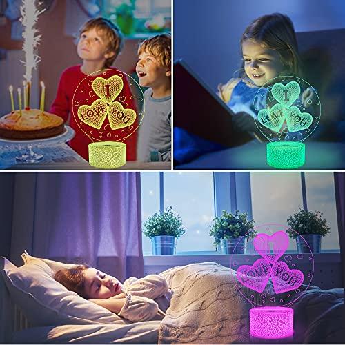 Love 3D Illusion Lamp, Heart Night Light with Remote Control + Timer 16 Color Changing Desk Lamps Kids Room Decor - If you say i do