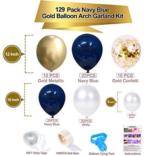 129Pcs Navy Blue Gold Balloon Arch Garland Kit, Navy White Gold Confetti Balloons for Graduation Party Baby Shower Wedding Birthday - If you say i do