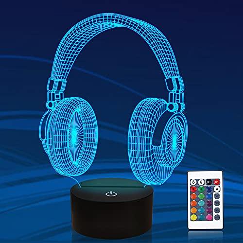 Headset Kids 3D Night Light, Creative Headphone Illusion Hologram Lamp, 16 Color Changing with Timer & Remote Control - If you say i do