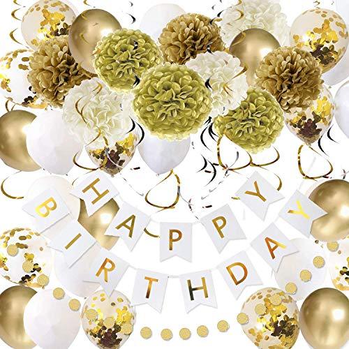 49 Pack Gold Happy Birthday Decorations for Women Grils, Gold White Birthday Decoration Set with Birthday Banner - If you say i do
