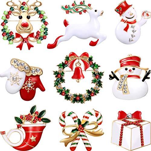 9 Pieces Christmas Brooch Pin Set with Rhinestone Crystal Christmas Decorations - If you say i do