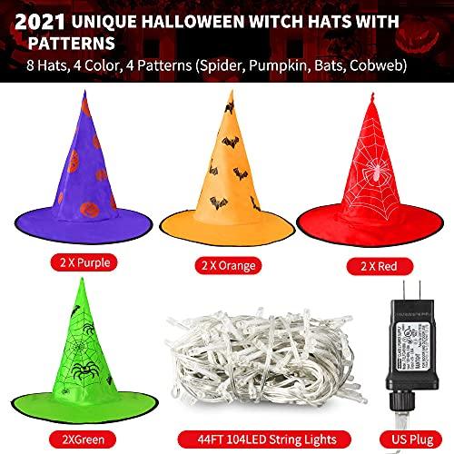 Halloween Decorations Lighted Witch Hats, 8Pcs Hanging Glowing Witch Hats 44ft Halloween Outdoor Lights String with 8 Lighting Modes - If you say i do