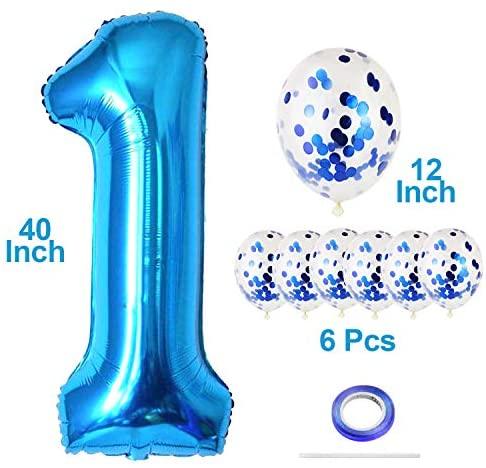 40" Number 1 Blue Balloon and Blue Confetti Balloons,Foil Mylar Blue Balloons Party Supplies for 1st Birthday Party - If you say i do