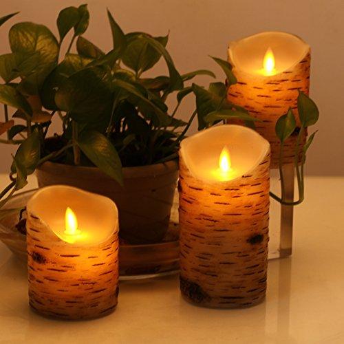 Flickering Candles, Candles Birch Set of 3 (H: 4" 5" 6" x D: 3.25")Birch Bark Battery Candles Pillar with Remote Timer - If you say i do