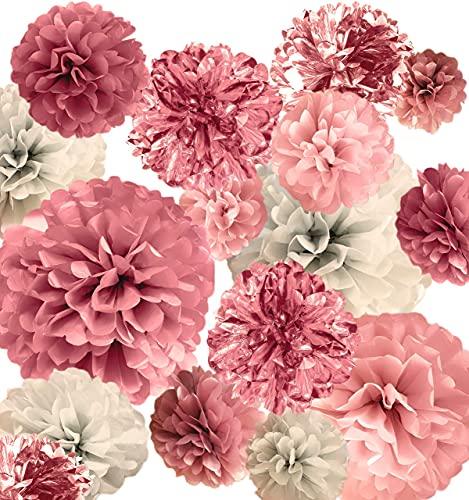Rose Gold Tissue Paper Pom Poms Flowers Dusty Pink Coral Polka Dot