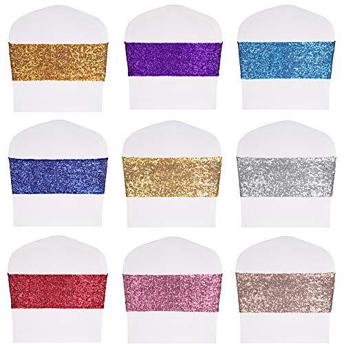 Pack of 50 Stretch Sequin Chair Sashes Chair Bands One-Sided Sequins Decor for Hotel Wedding Reception Party Event Chair Cover Decoration 4"x16" - If you say i do