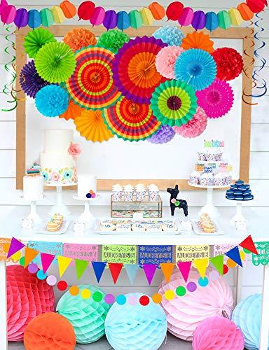 35PCS Fiesta Paper Fan Party Decorations Set - Cinco De Mayo Pom Poms,Pennant,Garland String,Banner,Hanging Swirls Decor Supplies - If you say i do