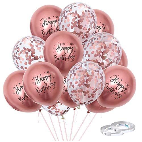 12inch 50pcs Rose Gold Chrome Metallic Latex Balloons Printed Happy Birthday Balloons and Rose Gold Confetti Balloons - If you say i do