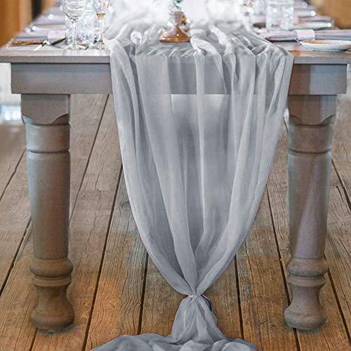 10ft Light Gray Chiffon Table Runner 28x120 Inches Romantic Wedding Runner Sheer Bridal Party Decorations - If you say i do
