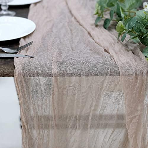 10FT Beige Cheesecloth Table Runner, Gauze Fabric Boho Wedding Arbor Decor - If you say i do
