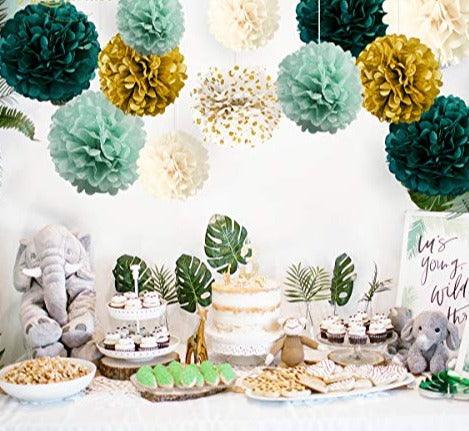 12 PCS Green Ivory Tissue Paper Pom Poms for Neutral Baby Shower, Vintage Party, Birthday, Bridal Showers, Rustic Wedding Decorations - If you say i do