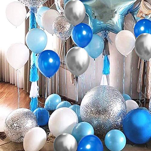 62pcs Blue Silver White Confetti Balloons Kit, 12 Inch White Royal Blue Balloons Metallic Silver Balloons Blue Sliver Confetti Balloons - If you say i do