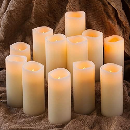 Set of 12 Flameless Candles Battery Operated LED Pillar Electric Unscented Candles with Remote Control Cycling 24 Hours Timer - If you say i do