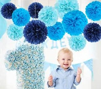 12 Pcs Tissue Pom Poms Kit, Tissue Paper Flowers for Birthday, Boy Baby Shower, Nursery, Graduation, Bachelorette Party Decoration (Blue Mix) - If you say i do