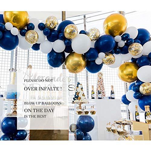 Soonlyn Navy Blue and Gold Balloons 130 Pcs 12 inch Confetti Balloons White Latex Balloon Garland Kit with Balloon Accessories for Baby Shower 1st