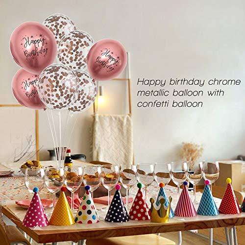 Pink Birthday Party Decorations 12'' 10'' Hot Pink Gold White Confetti Latex Metallic Balloons with Happy Birthday Banner Paper Pom Poms Tassels